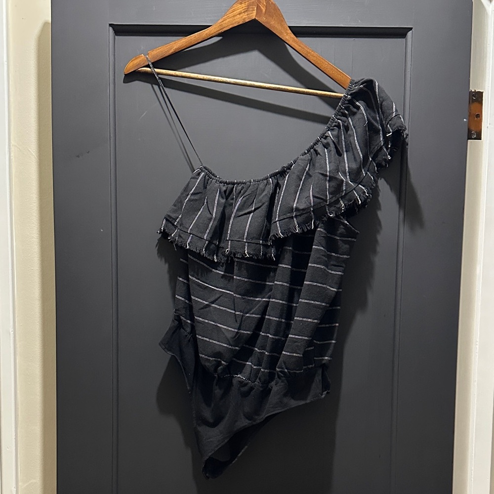 Black One-Shoulder Ruffle Bodysuit